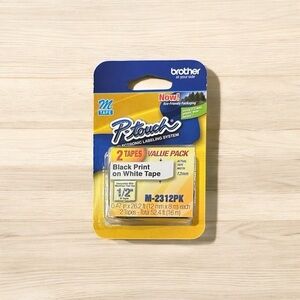 Brother M231 OEM .5" X 26.2' Non-Laminated Label Tape, Black on White